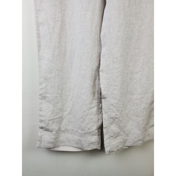L.L. Bean Pants Womens 14 Beige Linen Elastic Waist Wide Leg Pockets Neutral - Picture 2 of 10